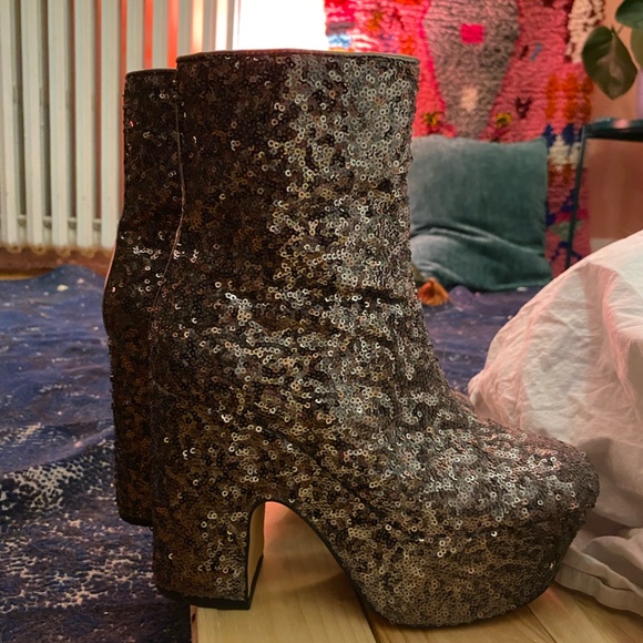 Circus by Sam Edelman Soft Silver Ilana Sequined Platform Heeled Boots - Picture 1 of 5